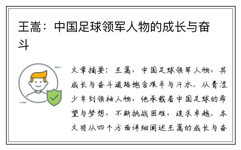 王嵩：中国足球领军人物的成长与奋斗